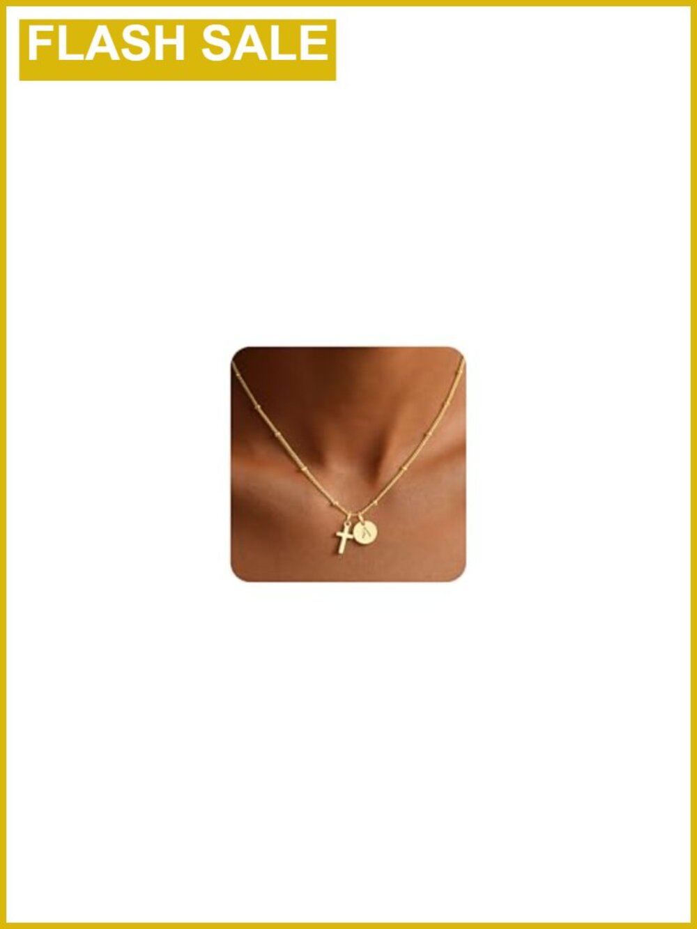 Gold Plated Brass Cross Initial Necklace Adjustable Girls